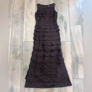 Adrianna Papell Occassions Chocolate Brown Fully Tiered Sleeveless Maxi Gown 6